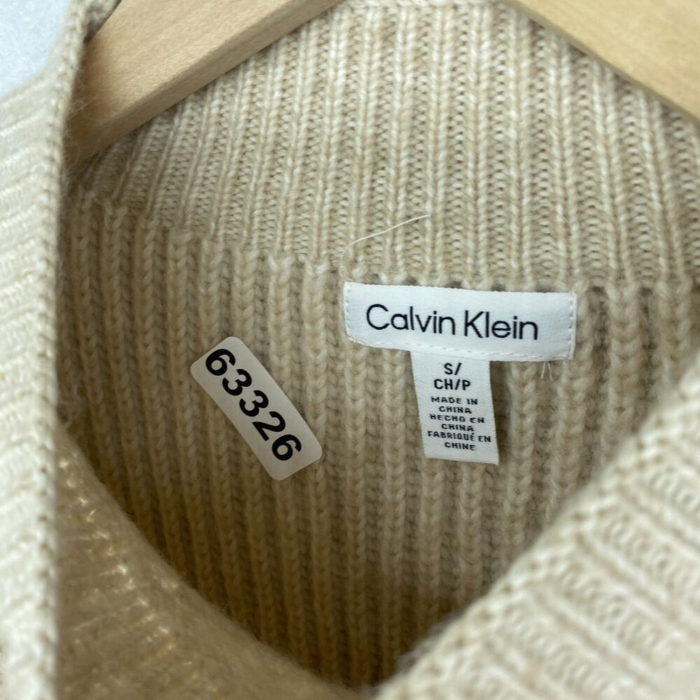CALVIN KLEIN Sweater Womens S Popcorn Yoke Ribbed Mock Jumper Pullover Beige NEW - Picture 13 of 13